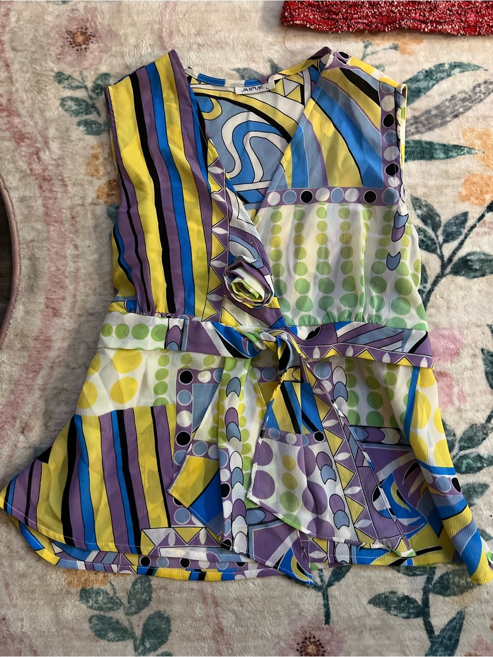 Jaipur Multicolor Geometric tank Camisole in Yellow, Purple & Blue